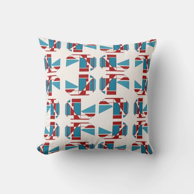 Red Turquoise Blue Boxes in Rows Geometric Design Cushion (Front)