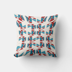 Red Turquoise Blue Concave Geometric Art Pattern Cushion