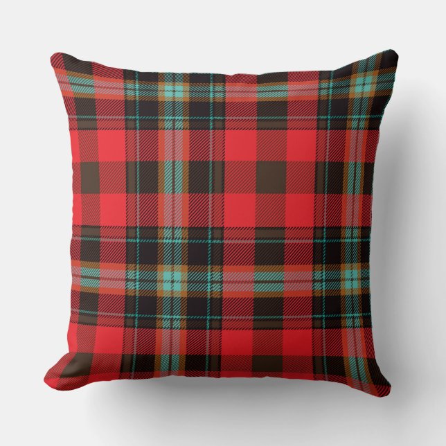 Red Turquoise Brown Tartan Plaid Pattern Cushion (Front)