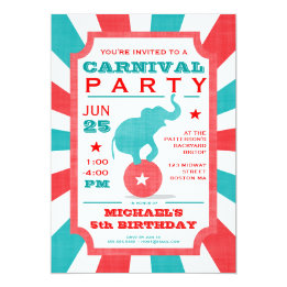 Red | Turquoise Carnival Party Big Top Birthday Invitation