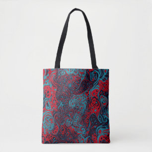 Red Turquoise Marble Abstract Pattern Tote Bag