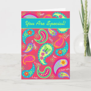 Red Turquoise Modern Paisley  You Are Special Thank You Card