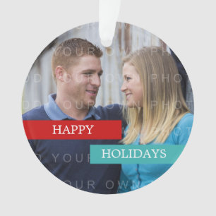 Red Turquoise Modern Photo Holiday Ornament