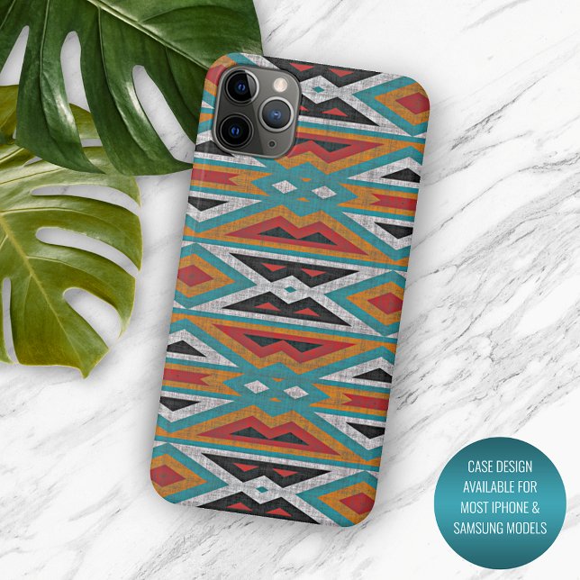 Red Turquoise Teal Blue Black Mosaic Tribe Art Case-Mate iPhone Case (Creator Uploaded)