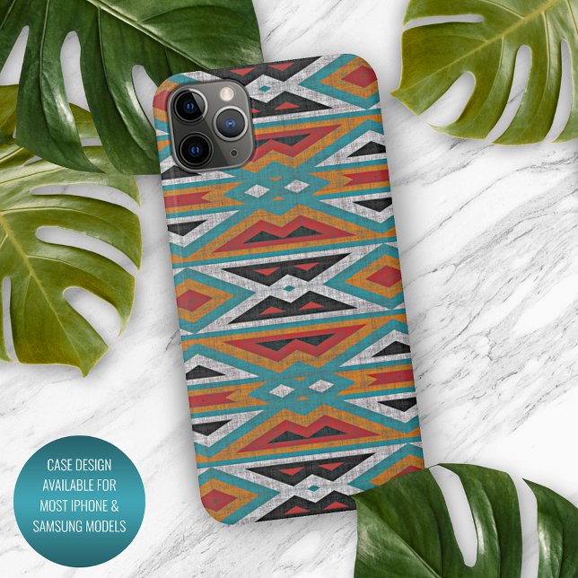 Red Turquoise Teal Blue Black Mosaic Tribe Art iPhone Case (Creator Uploaded)