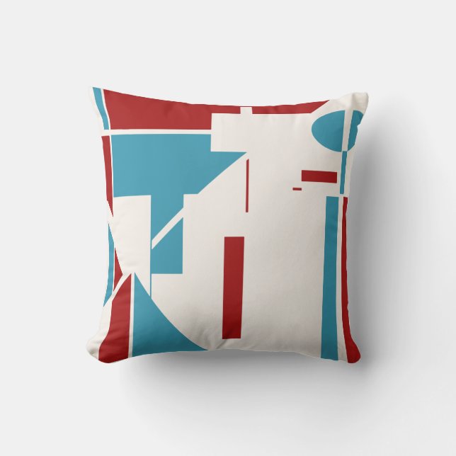 Red Turquoise White MCM-Inspired Geometric Design Cushion (Front)