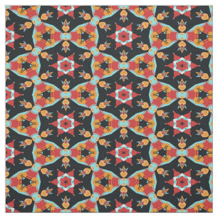 Red Turquoise Yellow Orange Mandala Star Pattern Fabric