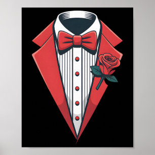 Red Tuxedo Costume With Rose Fancy Formal Bow Tie Poster