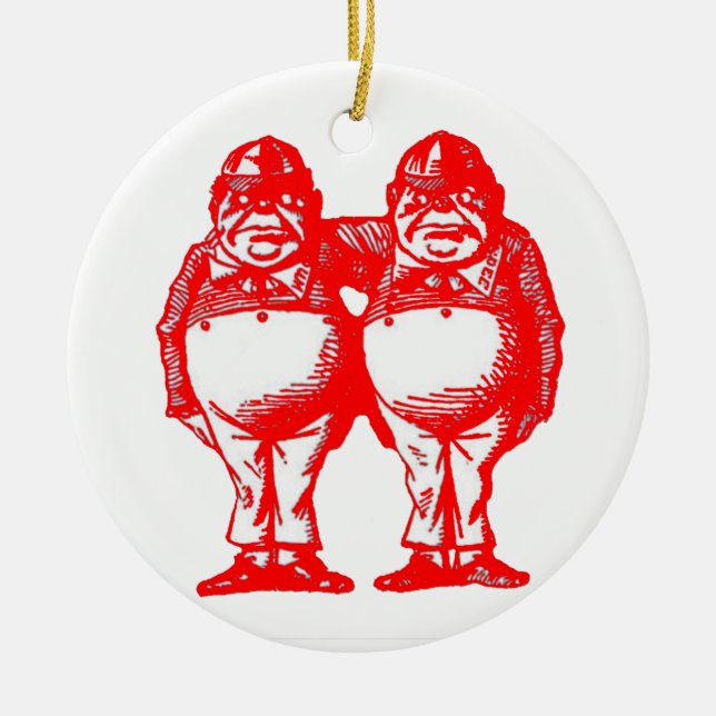 Red Tweedle Dee & Tweedle Dum Ceramic Ornament (Front)