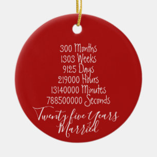 Red Twenty five years married Anniversary 25th Ceramic Ornament