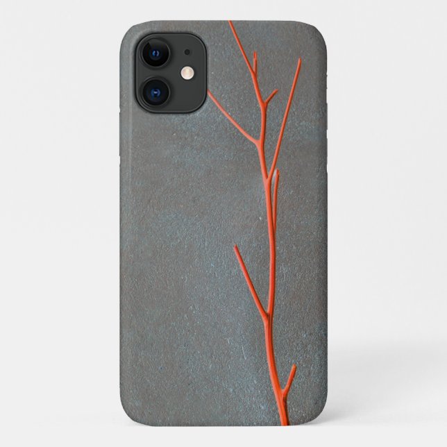 Red Twig Grey Concrete Texture iPhone 11 Case (Back)