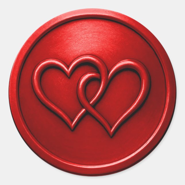 Red Two Hearts Intertwined Wedding Classic Round Sticker (Front)