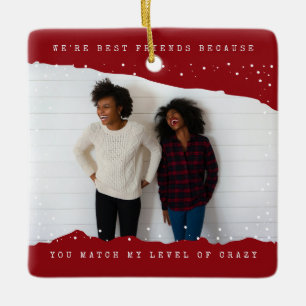 Red Two Photo Typewriter Best Friend Holiday Ceramic Ornament