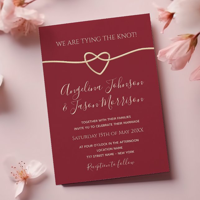 Red Tying the Knot Modern Wedding Invitation (Creator Uploaded)
