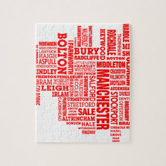 Red type map of Greater Manchester Jigsaw Puzzle