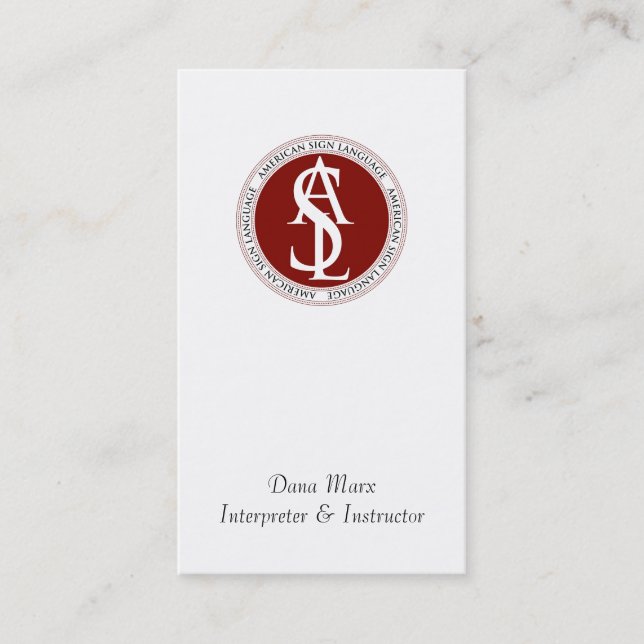 Red Typographic American Sign Language Interpreter Business Card (Front)