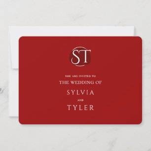 Red Typography Crest Monogram Wedding Invitation