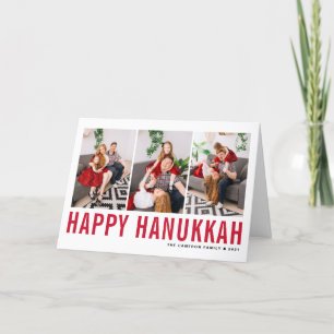 Red Typography Happy Hanukkah Photo Collage  Holiday Card