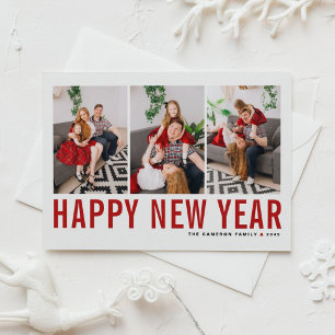 Red Typography Happy New Year Photo Collage Holiday Card