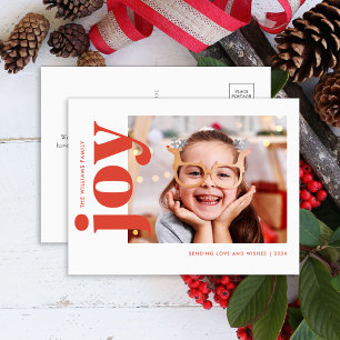 Red Typography Joy Holiday Postcard