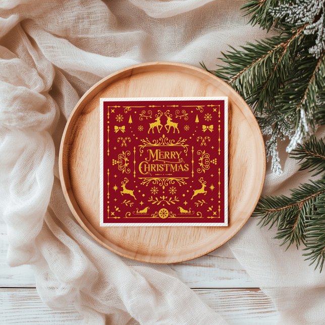 Red Typography Merry Christmas Holiday Napkin (Red Typography Merry Christmas Holiday Napkins)