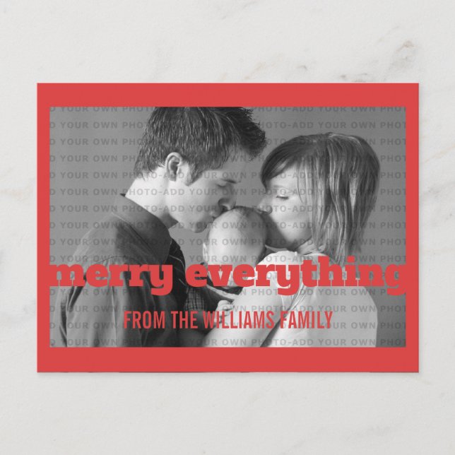 Red Typography Merry Everything Photo Postcard (Front)