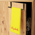 Red Typography Name Yellow Solid Colour Custom Tea Towel<br><div class="desc">Custom Upload Add Your Monogram Initial Photo or Logo Text Elegant Modern Cute Kitchen & Dining / Table & Kitchen Linens/ Personalised Template Red Typography Name Bright Yellow Solid Colour Kitchen Towel.</div>