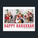 Red Typography Photo Collage Happy Hanukkah Holiday Postcard<br><div class="desc">Happy Hanukkah! Customisable Happy Hanukkah photo collage postcard featuring red simple typography and snow pattern. Personalise by adding three photos,  names,  year and other details. This modern Hanukkah postcard is available in other colours and cardstock.</div>