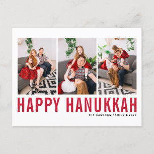 Red Typography Photo Collage Happy Hanukkah Holiday Postcard