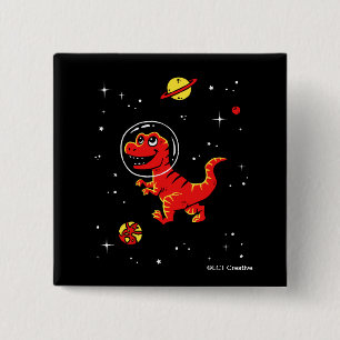 Red Tyrannosaurus Rex Dinos In Space 15 Cm Square Badge