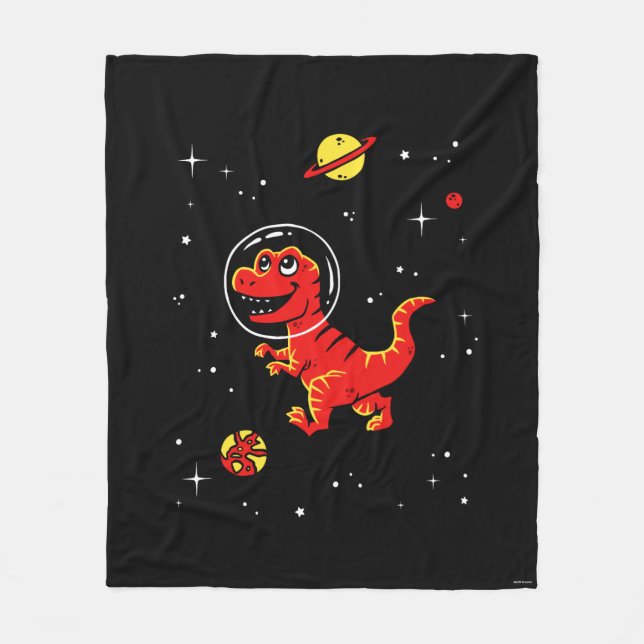 Red Tyrannosaurus Rex Dinos In Space Fleece Blanket (Front)