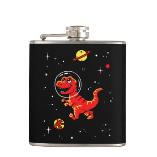 Red Tyrannosaurus Rex Dinos In Space Hip Flask