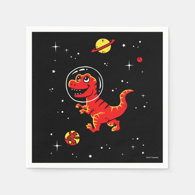 Red Tyrannosaurus Rex Dinos In Space Napkin (Front)