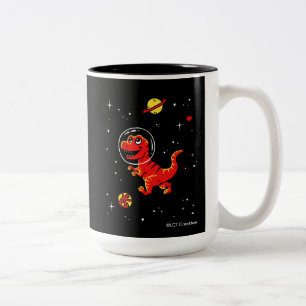 Red Tyrannosaurus Rex Dinos In Space Two-Tone Coffee Mug