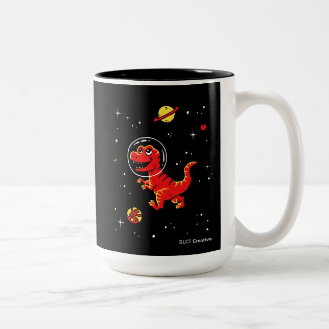 Red Tyrannosaurus Rex Dinos In Space Two-Tone Coffee Mug (Right)