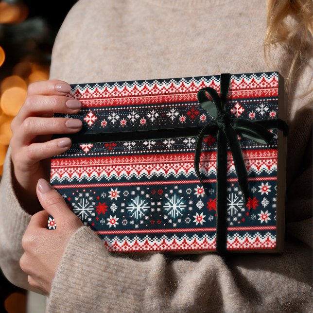 Red Ugly Christmas Sweater Fair Isle Gift Wrap (Creator Uploaded)