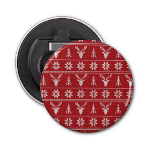 Red ugly Christmas sweater pattern Bottle Opener