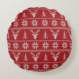 Red ugly Christmas sweater pattern  Round Cushion