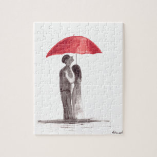 Red umbrella couple jigsaw puzzle