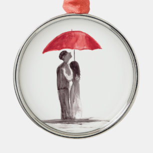 Red umbrella couple metal tree decoration
