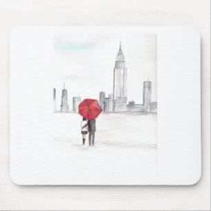 Red umbrella couple New York cool trendy beautiful Mouse Pad