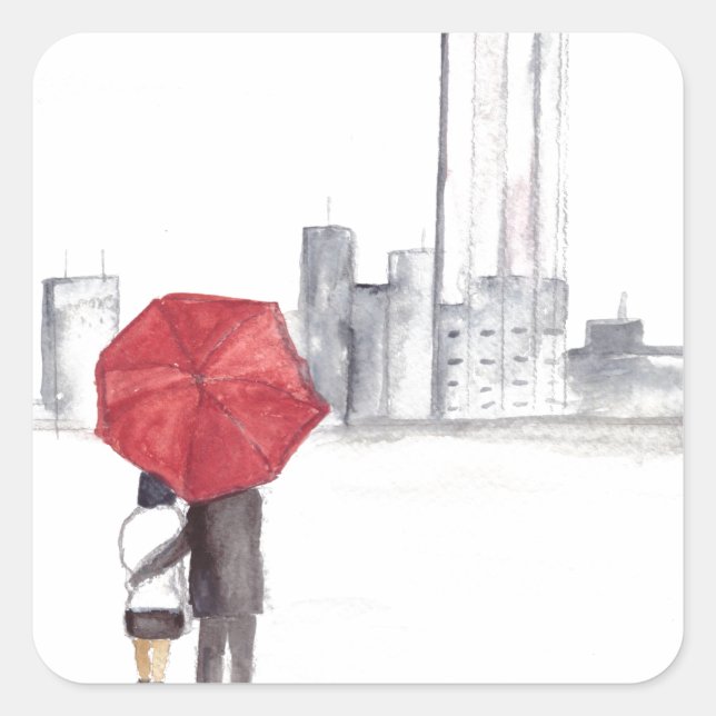 Red umbrella couple New York cool trendy beautiful Square Sticker (Front)