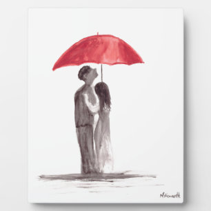 Red umbrella couple plaque