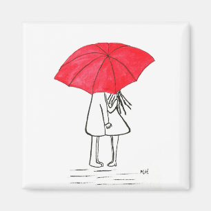 Red umbrella couple rustic chic minimalist wedding magnet