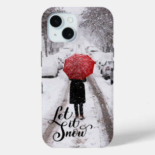 Red Umbrella in Winter Wonderland – Let It Snow iPhone 15 Case
