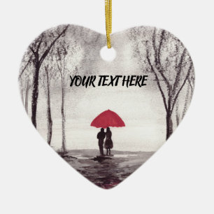 Red umbrella love couple ceramic ornament