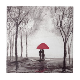 Red umbrella love couple ceramic tile