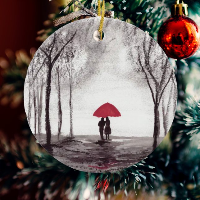 Red umbrella love couple ceramic tree decoration (Creator Uploaded)