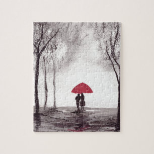 Red umbrella love couple jigsaw puzzle