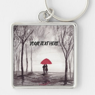 Red umbrella love couple keychain